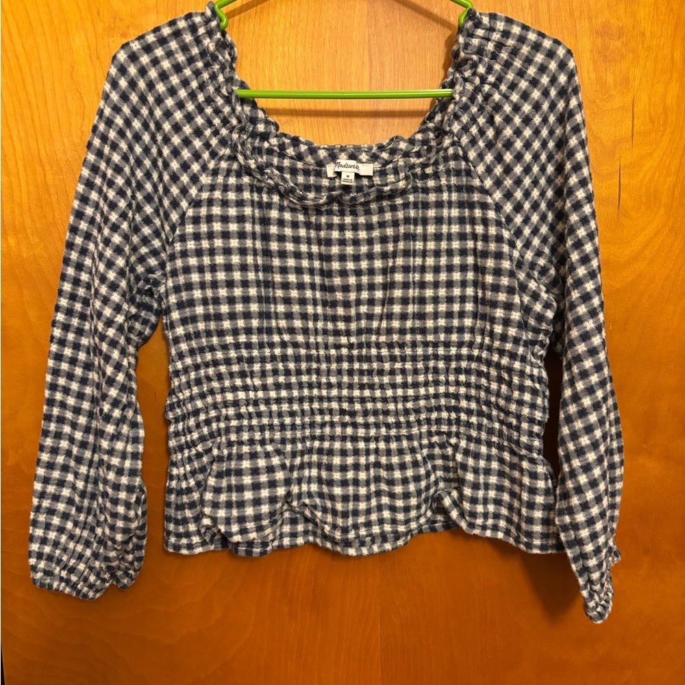 Madewell Navy and White Gingham Blouse
